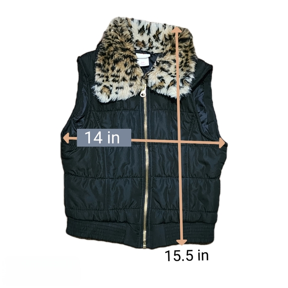Kids Black & Cheetah Puffer Vest Sz Sm 5/6 - Picture 7 of 7